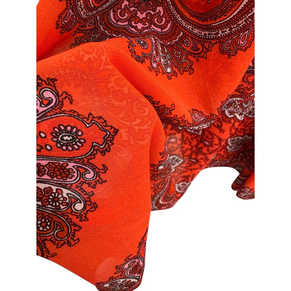 Banana Republic Red Paisley Midi Dress Chiffon Spaghetti Straps Mini Ruffle Sz10 - Picture 5 of 16